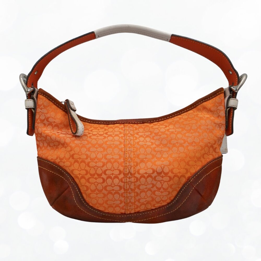 Vintage Coach Soho Orange Signature Hobo Bag | Y2K Leather Trim Purse - Picture 7 of 7